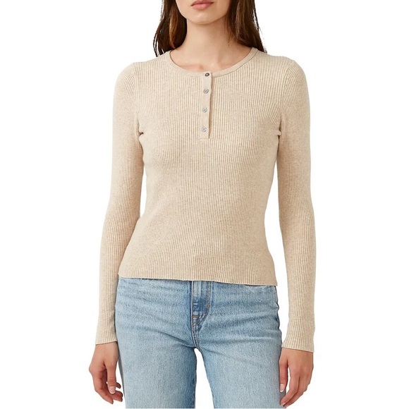 🦬 Buffalo David Bitton heather oatmeal ribbed henley sweater. Size S. NWT. - Picture 2 of 12